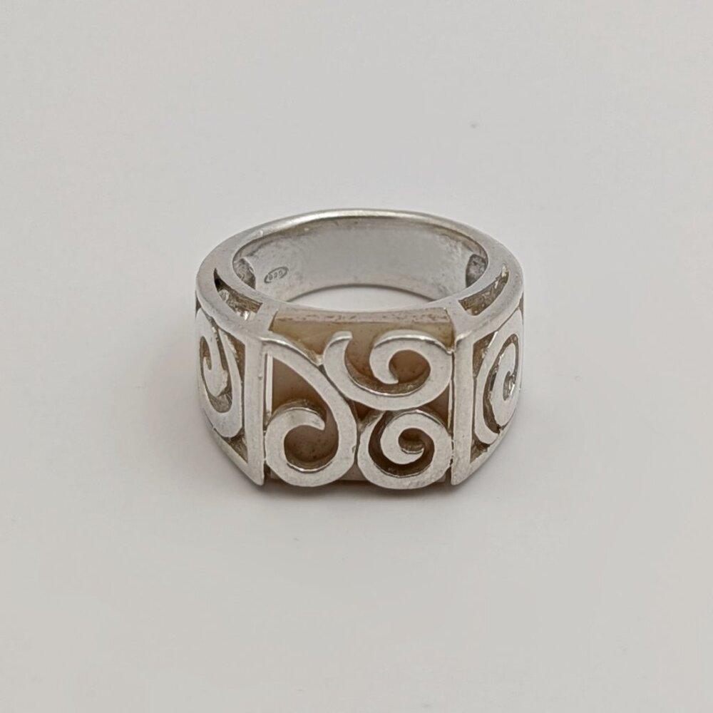Silver Filigree Ring - Thick Scroll Ring - Size 6.75 Sterling Ring